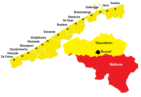 carte des locations de vacances à la côte belge